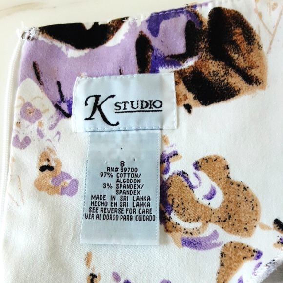 K STUDIO COTTON CAP SLEEVE PURPLE FLORAL SHIFT DRESS SZ 8 - Picture 9 of 9